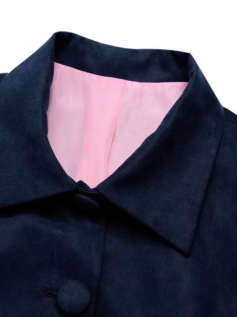 Dark Blue 1950s Solid Belted Coat