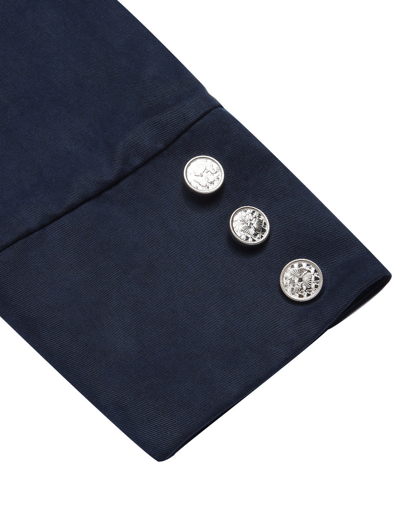 Dark Blue 1950s Solid Belted Coat