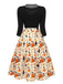 1950s Halloween Pumpkin Cat Knitted Top Patchwork Dress