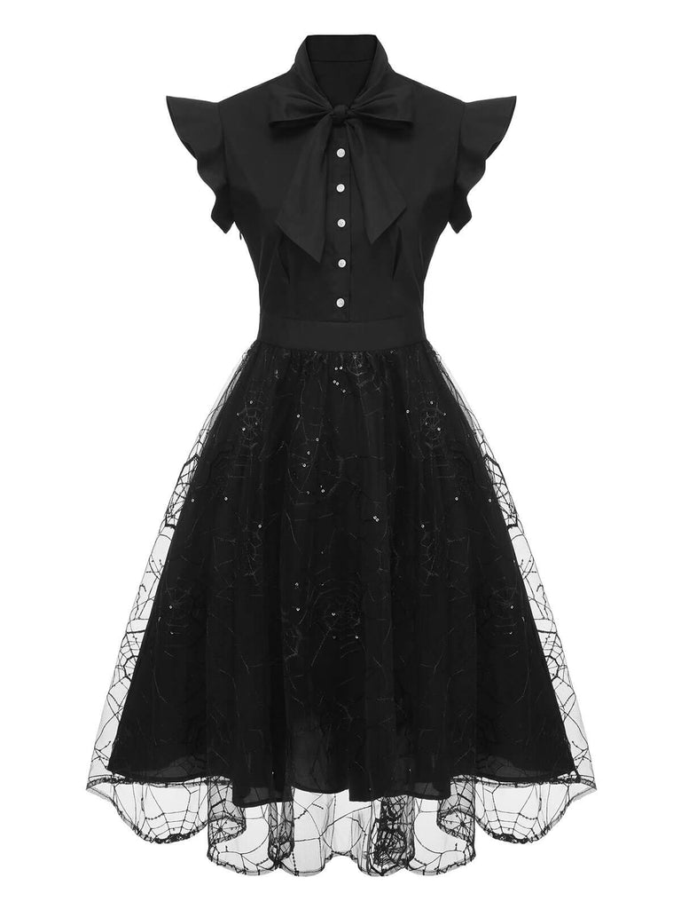 Black 1950s Sequined Spider Mesh Dress | Retro Stage
