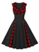 Red & Black 1950s Plaid V-Neck Dress