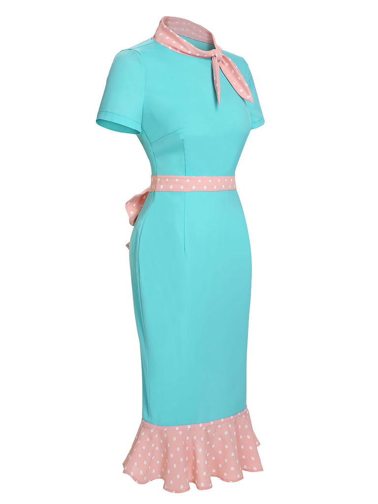 Turquoise 1930s Polka Dots Ruffles Dress | Retro Stage