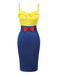 Yellow & Blue 1960s Bow Strap Pencil Dress