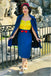 Yellow & Blue 1960s Bow Strap Pencil Dress