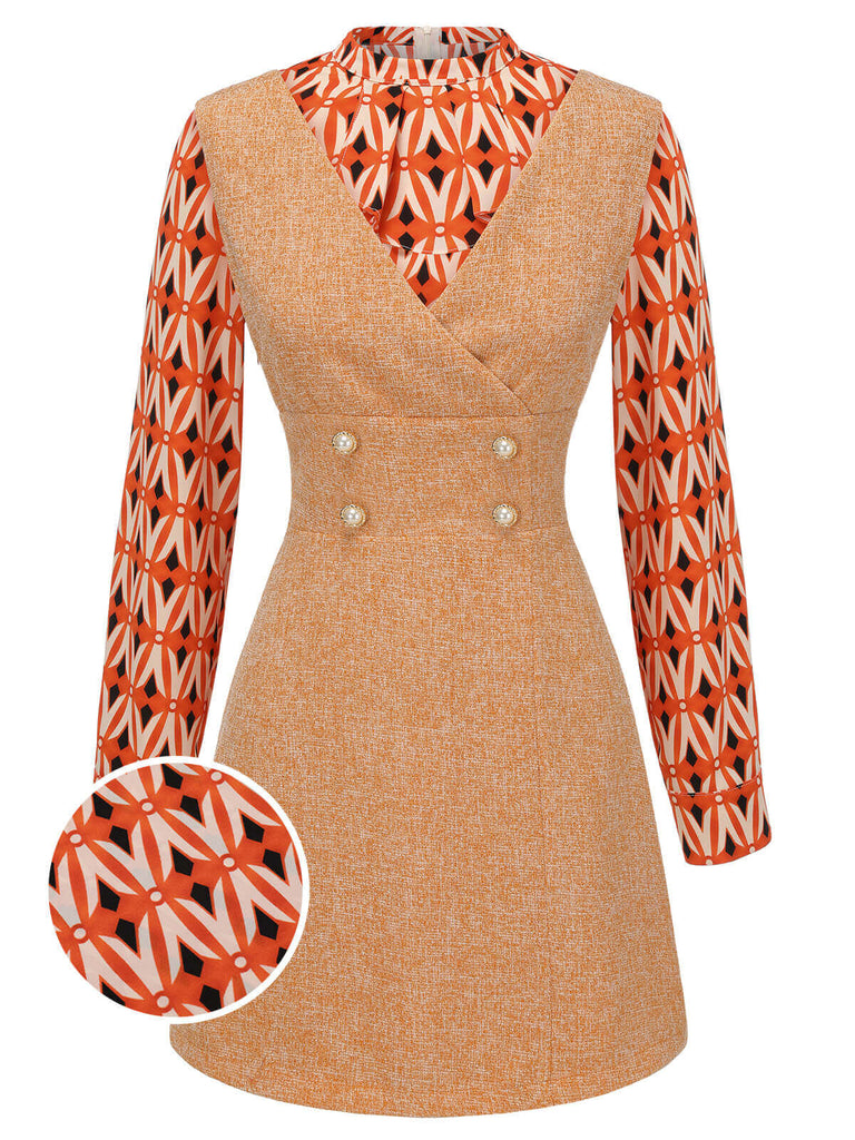 2PCS 1960s Orange Blouse & Tweed Mini Dress