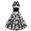 Black & White 1950s Halloween Skull Halter Dress