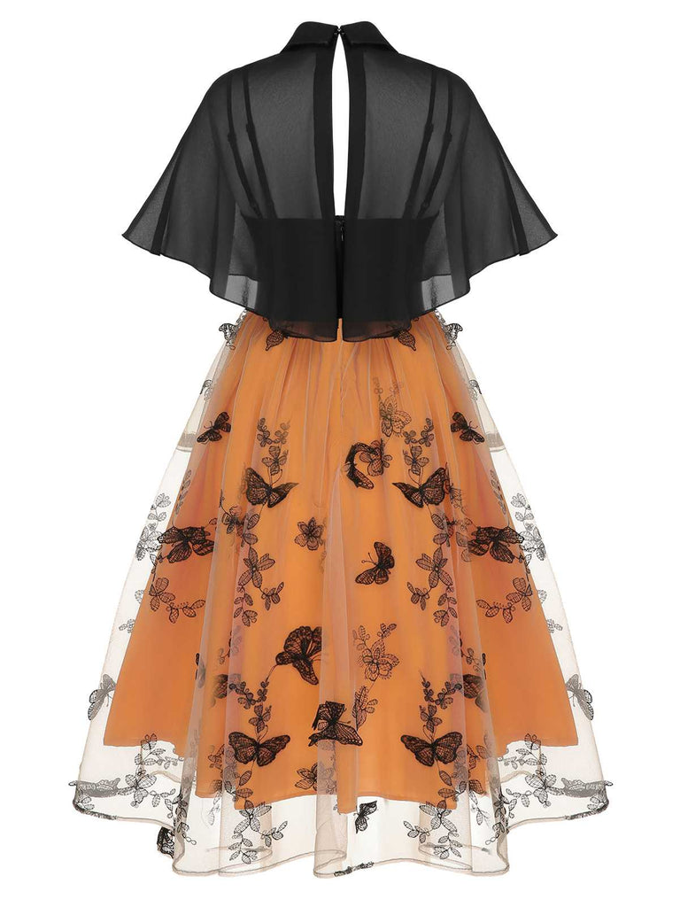 Black & Orange 1950s 3D Butterflys Cloak Dress