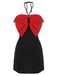 Black&Red 1960s Bow-knot Patchwork Wrap Dress