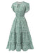 Green 1950s Lace-Up Collar Ditsy Floral Dress