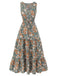 1930s V-Neck Floral Sleeveless Dress