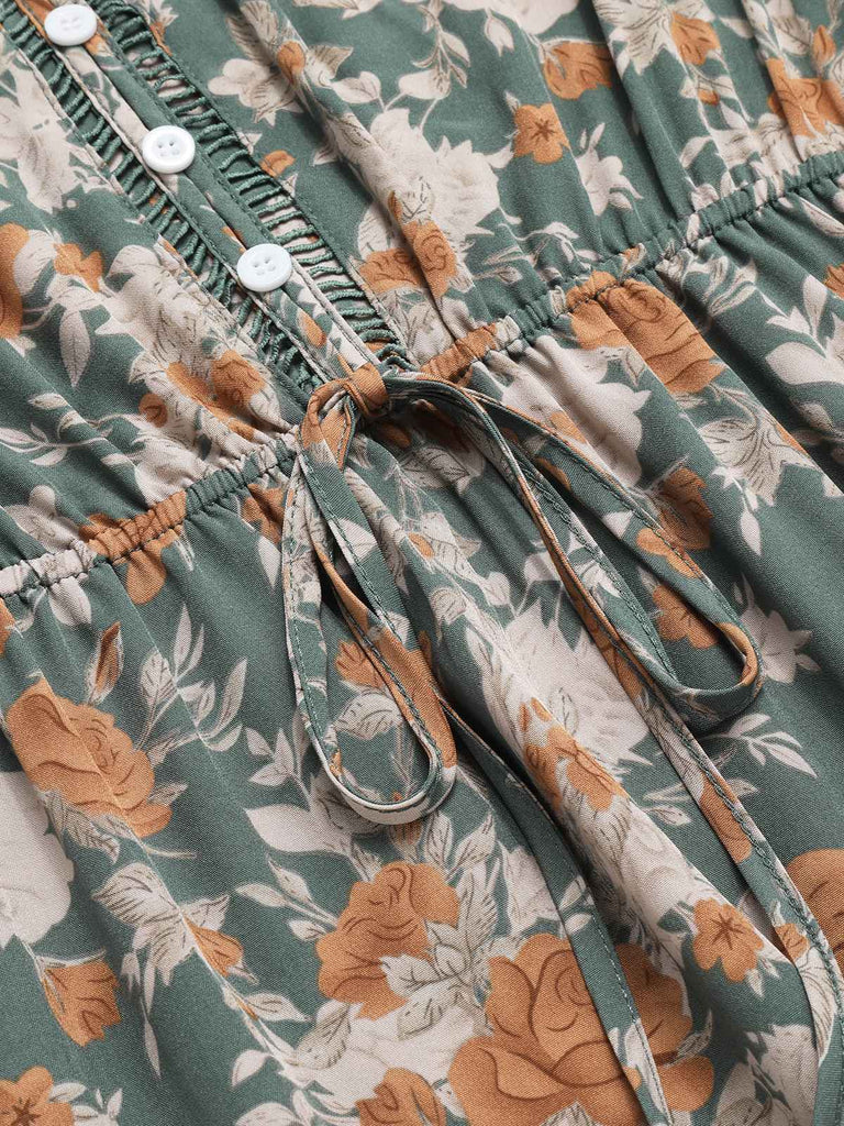 1930s V-Neck Floral Sleeveless Dress