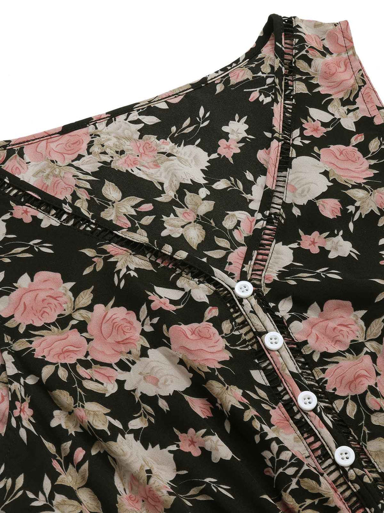 1930s V-Neck Floral Sleeveless Dress