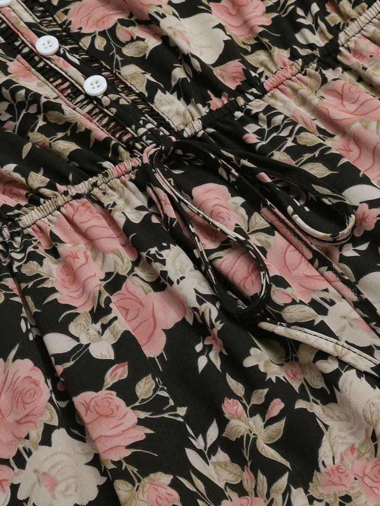 1930s V-Neck Floral Sleeveless Dress