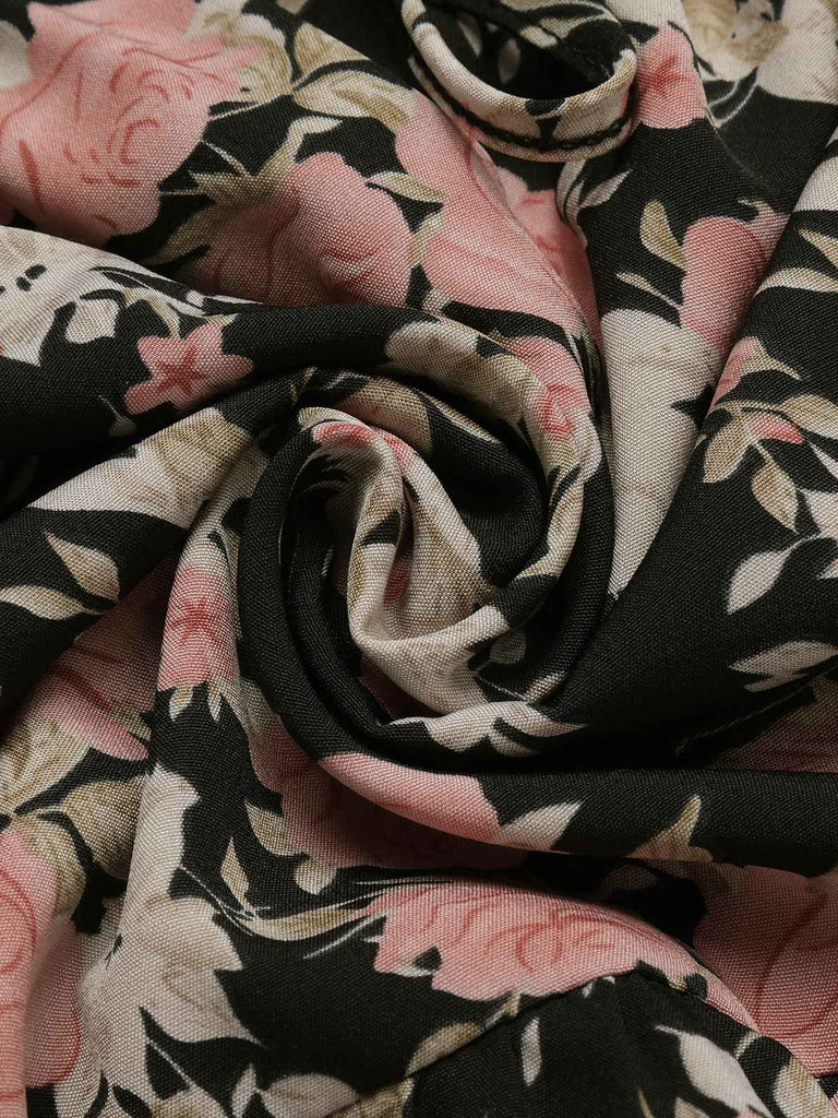 1930s V-Neck Floral Sleeveless Dress