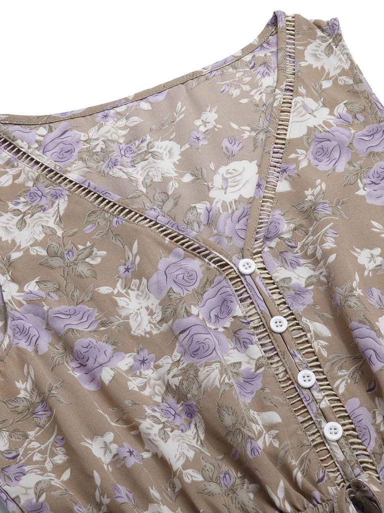 1930s V-Neck Floral Sleeveless Dress
