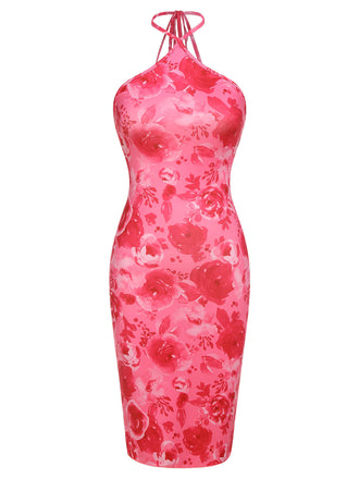 Dark Pink 1960s Rose Halter Dress