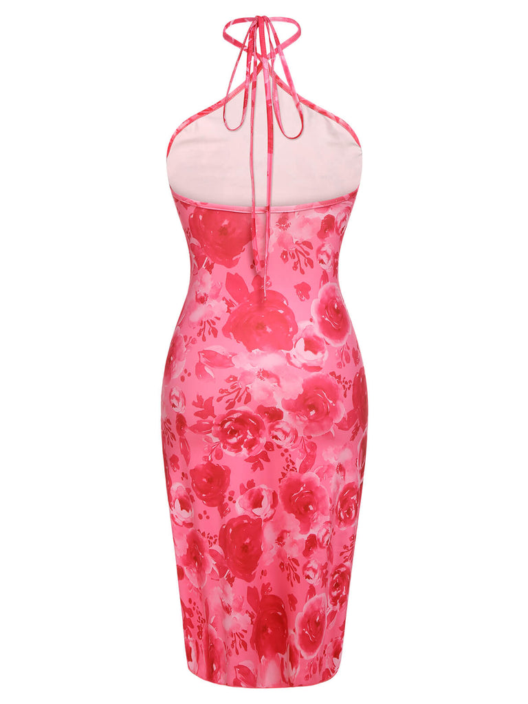 Dark Pink 1960s Rose Halter Dress