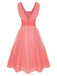 Coral Pink 1950s V-Neck Sequin Dress