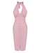 Pink 1960s Halter Stripes Slit Dress