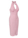 Pink 1960s Halter Stripes Slit Dress