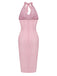 Pink 1960s Halter Stripes Slit Dress