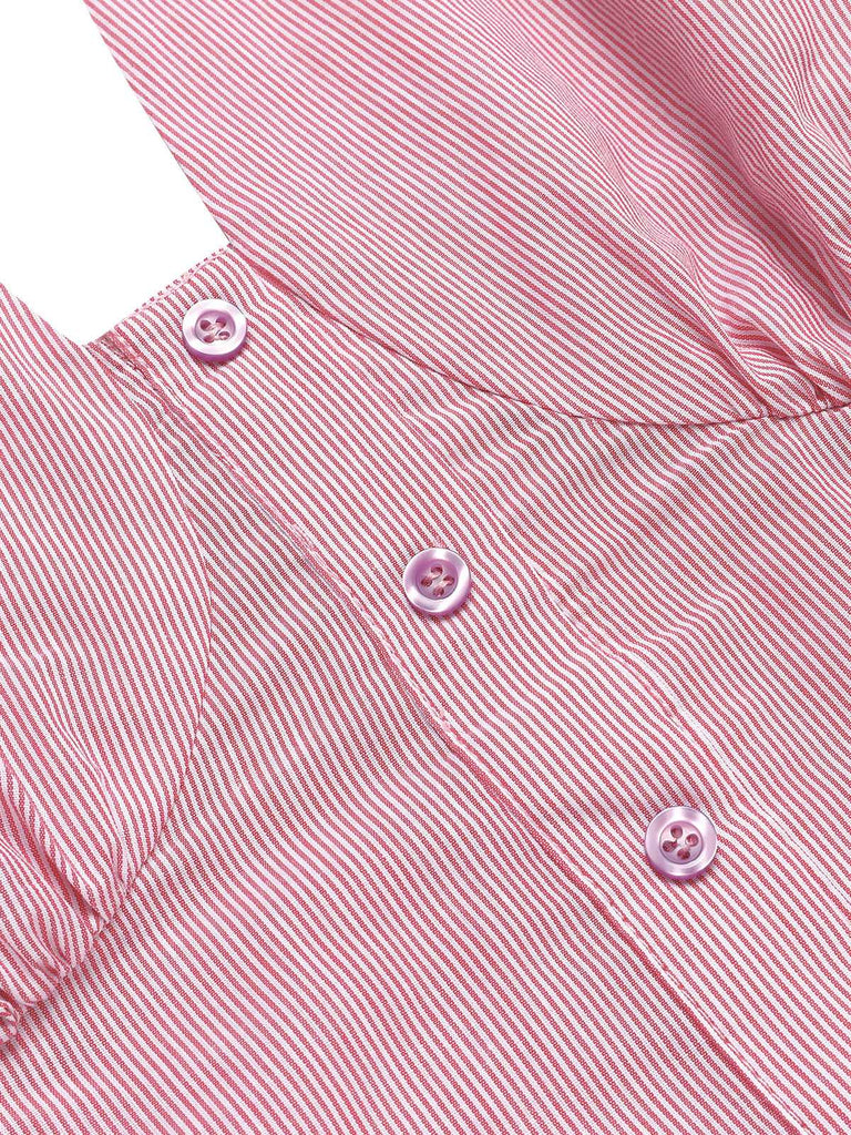 Pink 1960s Halter Stripes Slit Dress