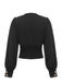 Black 1950s Solid Puff Sleeves V-Neck Blouse