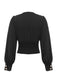 Black 1950s Solid Puff Sleeves V-Neck Blouse