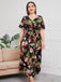 [Plus Size] Multicolor 1940s Floral V-Neck Tie-Up Dress