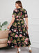 [Plus Size] Multicolor 1940s Floral V-Neck Tie-Up Dress