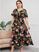 [Plus Size] Multicolor 1940s Floral V-Neck Tie-Up Dress