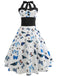 1950s Blue Butterflys Patchwork Halter Dress