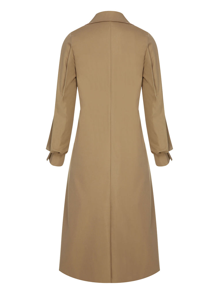 Khaki 1940s Double Breasted Button Trench Coat