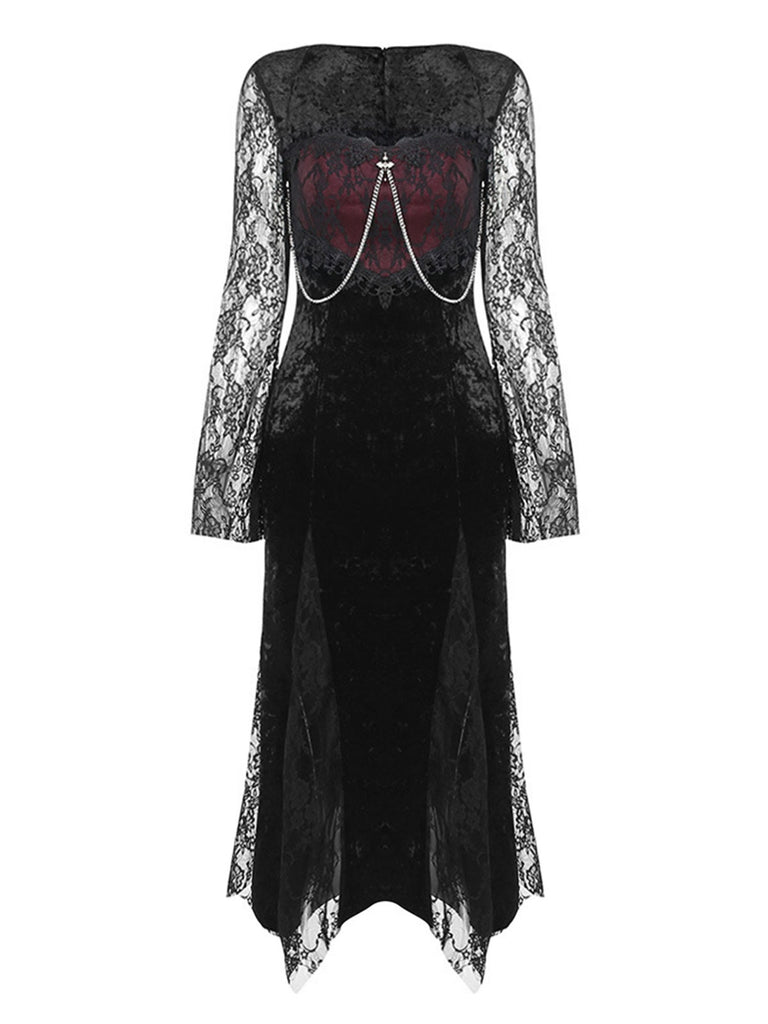 Black 1960s Halloween Slit Lace Dress