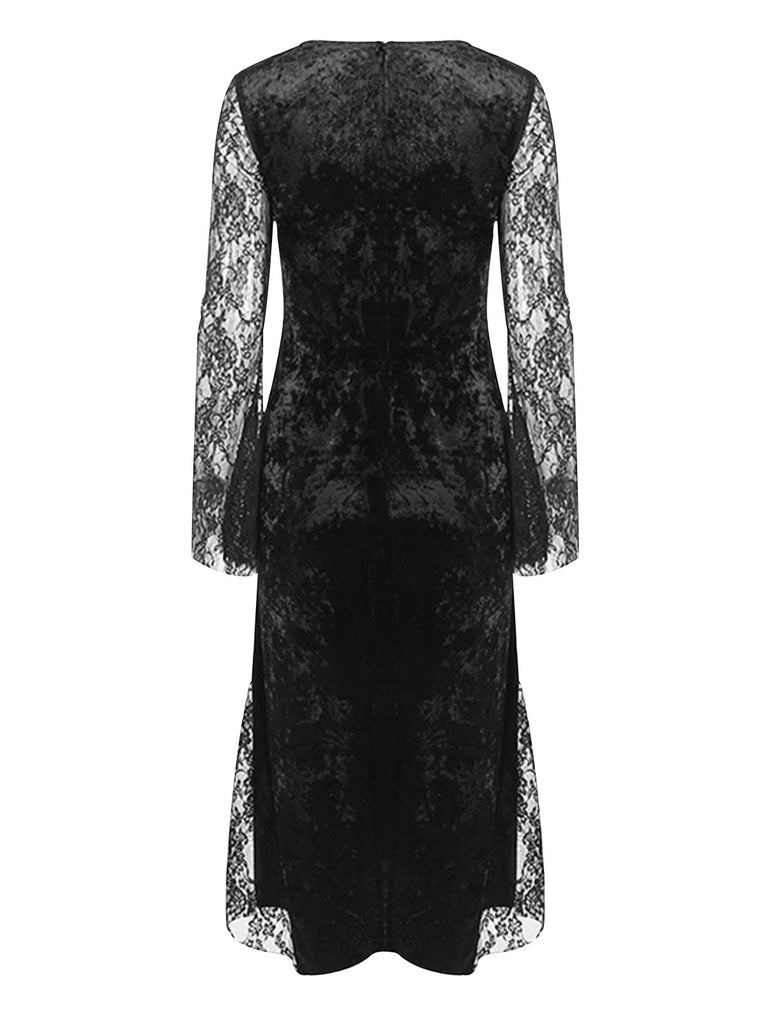 Black 1960s Halloween Slit Lace Dress