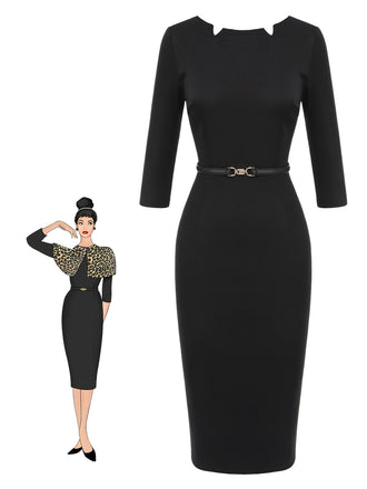 [Pre-Sale] Black 1960s Solid Boat Neck Wrap Dress