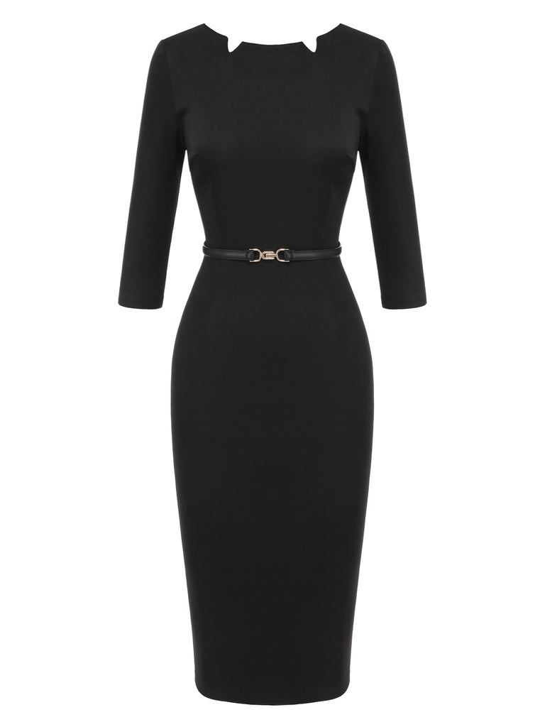 Black 1960s Solid Boat Neck Wrap Dress | Retro Stage