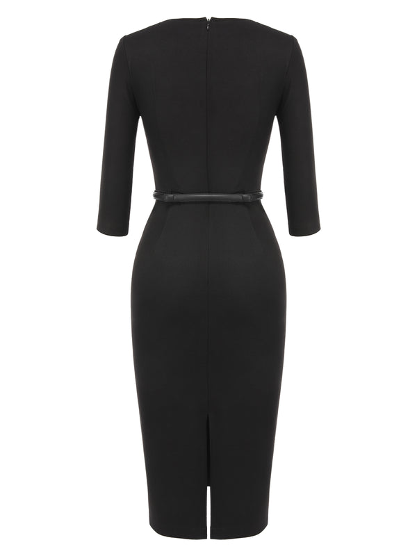 Black 1960s Solid Boat Neck Wrap Dress – Retro Stage - Chic Vintage ...