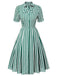 Dark Green 1950s Tie Neck Striped Dress