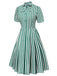 Dark Green 1950s Tie Neck Striped Dress