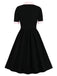 1940s Color Contrast Button Lapel Bow Dress