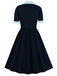 1940s Color Contrast Button Lapel Bow Dress