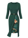 Dark Green 1940s Chinese Style Floral Belt Dress