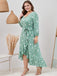 [Plus Size] Green 1940s V-Neck Butterflies Puff Sleeve Dress