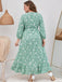 [Plus Size] Green 1940s V-Neck Butterflies Puff Sleeve Dress