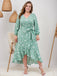 [Plus Size] Green 1940s V-Neck Butterflies Puff Sleeve Dress