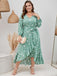 [Plus Size] Green 1940s V-Neck Butterflies Puff Sleeve Dress