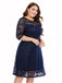 [Plus Size] Blue 1950s Lace Half Sleeves Dress