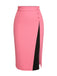 2PCS Pink 1960s Bow Waist Top & Slit Skirt