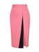 Black & Pink 1960s Buttoned Patchwork Slit Skirt